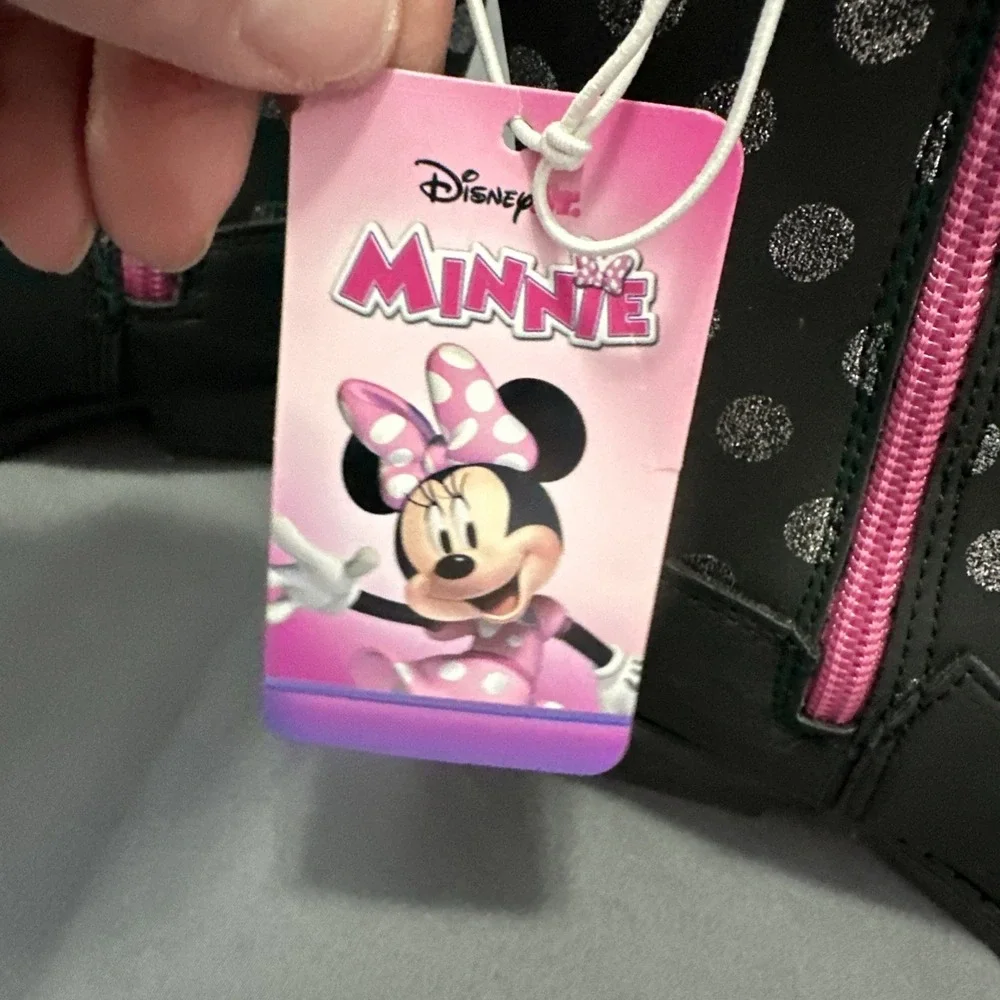 Disney Jr. Minnie Mouse Girls‎ Size 11 Med Cowboy Boots Faux Leather Black Pink